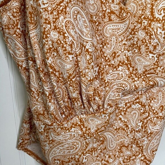 D & Co. Beach Womens 22W Orange Paisley Ruched Faux Wrap Adjust Strap Sw… - Picture 2 of 16